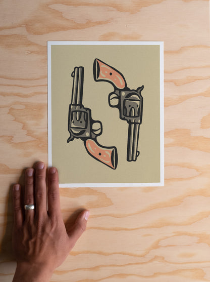 Six Shooters Print - Western - Illustration