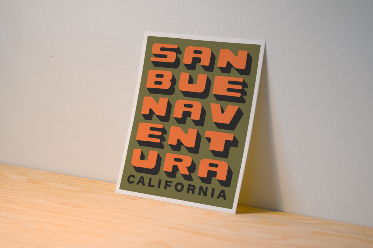 Ventura California - Green & Orange - Block Letter Print