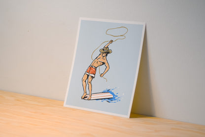 Wave Wrangler Print - Surf Cowboy - Illustration