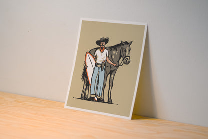 Old Red Print - Surf Cowboy - Illustration