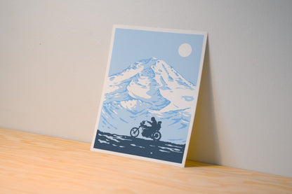 Winter Ride Print - Mount Rainer - Illustration