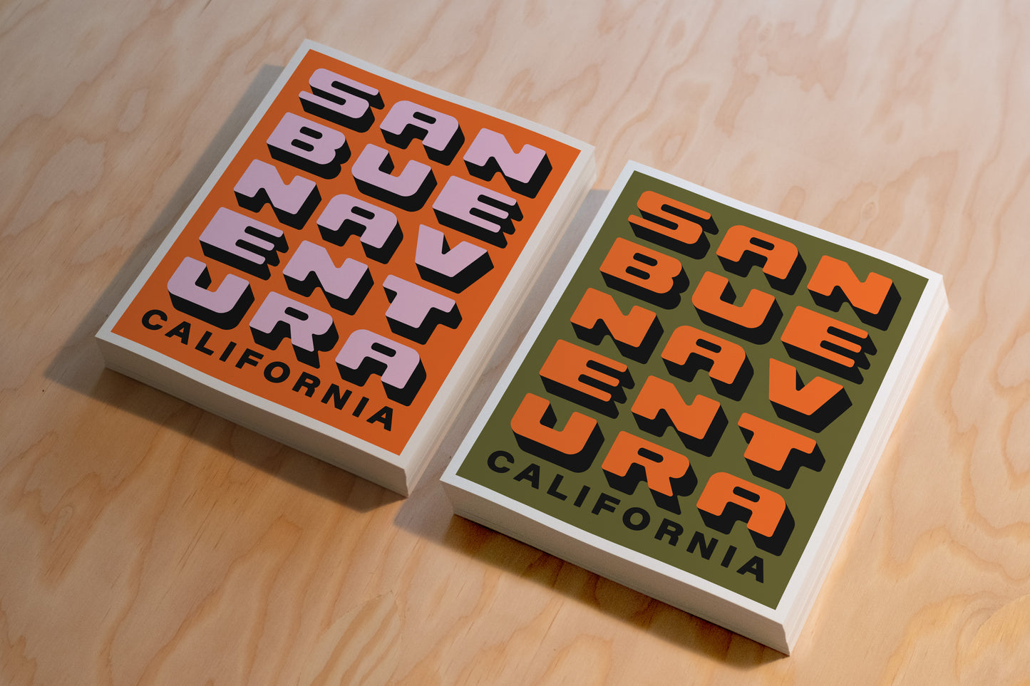 Ventura California - Green & Orange - Block Letter Print