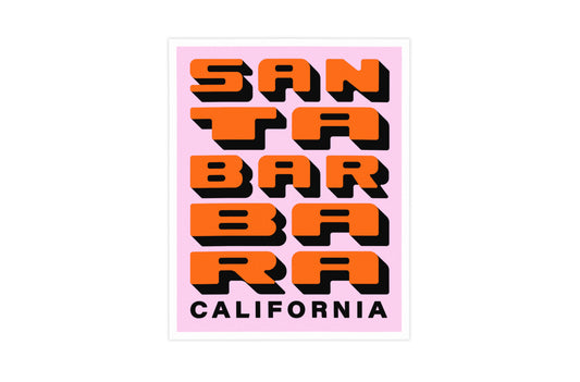 Santa Barbara California - Pink & Orange - Block Letter Print