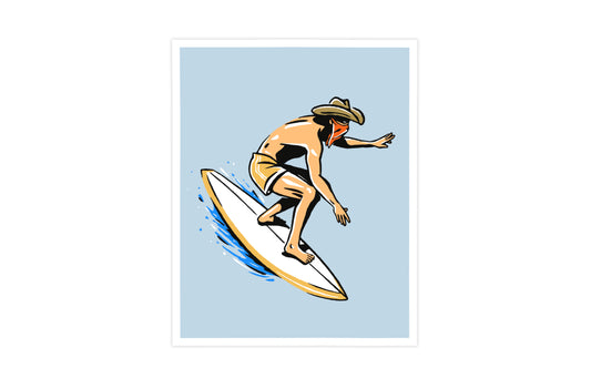 Barrel Rider Print - Surf Cowboy - Illustration