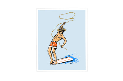 Wave Wrangler Print - Surf Cowboy - Illustration