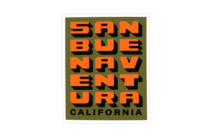 Ventura California - Green & Orange - Block Letter Print